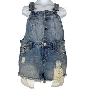 Hot Kiss Ava Overall Shors Size 4 Blue Distressed Denim Shortalls